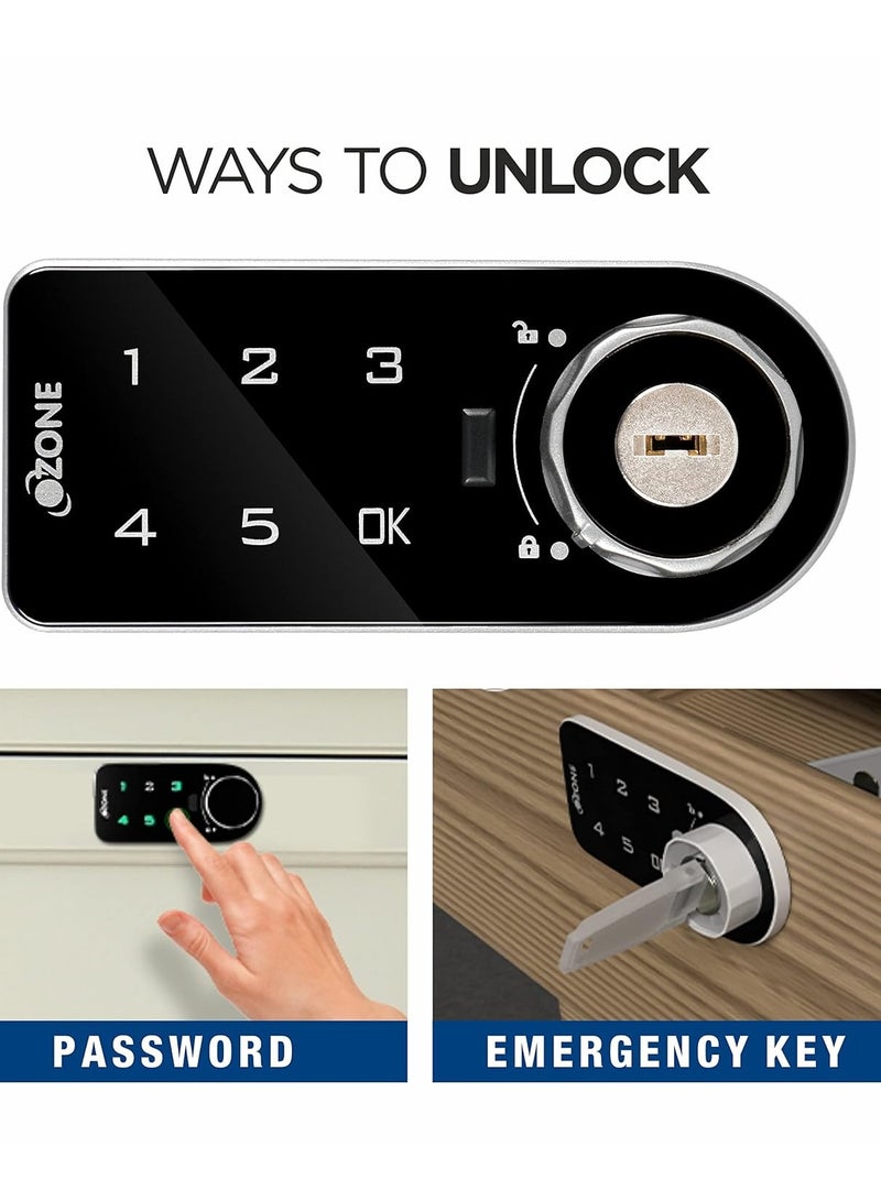 أوزون قفل الأثاث الذكي OZFL 301 VPK (أسود) | بصمة مستطيلة ومفيدة  | الوصول إلى المفتاح | نظام القفل اليدوي |  (كلمة المرور والمفتاح) | بواسطة الأوزون الهند - Image 4