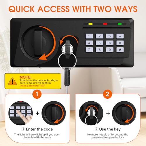 VIDXCVIT 1.3 Cuft Small Fireproof Safe for Home, Personal Security Fire Safe Box with Digital Keypad, Spare Key and Removable Shelf, Home Safes Water and Fireproof for Money, Jewelry, Gifts for Mother's Day - Image 4