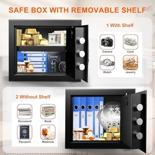 VIDXCVIT 1.3 Cuft Small Fireproof Safe for Home, Personal Security Fire Safe Box with Digital Keypad, Spare Key and Removable Shelf, Home Safes Water and Fireproof for Money, Jewelry, Gifts for Mother's Day - Image 3
