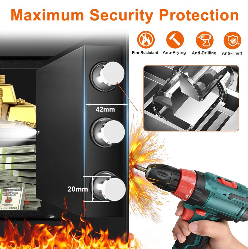 VIDXCVIT 1.3 Cuft Small Fireproof Safe for Home, Personal Security Fire Safe Box with Digital Keypad, Spare Key and Removable Shelf, Home Safes Water and Fireproof for Money, Jewelry, Gifts for Mother's Day - Image 2