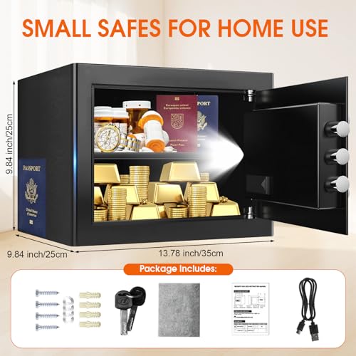 VIDXCVIT 1.3 Cuft Small Fireproof Safe for Home, Personal Security Fire Safe Box with Digital Keypad, Spare Key and Removable Shelf, Home Safes Water and Fireproof for Money, Jewelry, Gifts for Mother's Day - Image 5