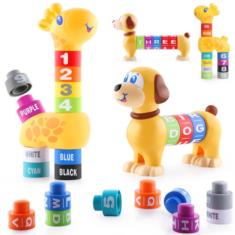 iPlay, iLearn Baby Stacking Toys, Toddler Montessori Building Blocks Set, Infant Alphabet Number Learning Block, Early Development Educational Birthday Gift for 12 18 Month 1 2 3 Year old Kid Boy Girl - Image 1