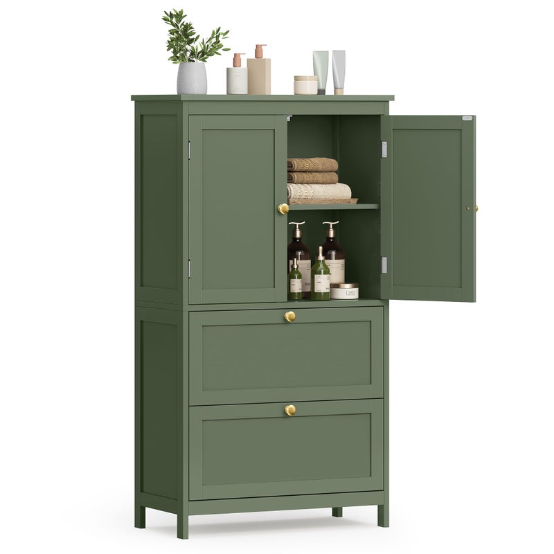 VASAGLE Bathroom Floor Storage Cabinet Bathroom Storage Unit Freestanding Cabinet with 2 Drawers and 2 Doors Adjustable Shelf 118 x 236 x 433 Inches Forest Green UBBC551C01