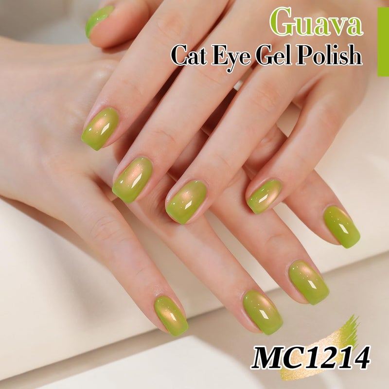 Double Rhythm 0.5 OZ Cat Eye Gel Polish with Magnet 15ML Holographic Glitter Shimmer Translucent Jelly Color Magnetic Nail Polish Salon DIY at Home (Green Pink-MC1214) - Image 2