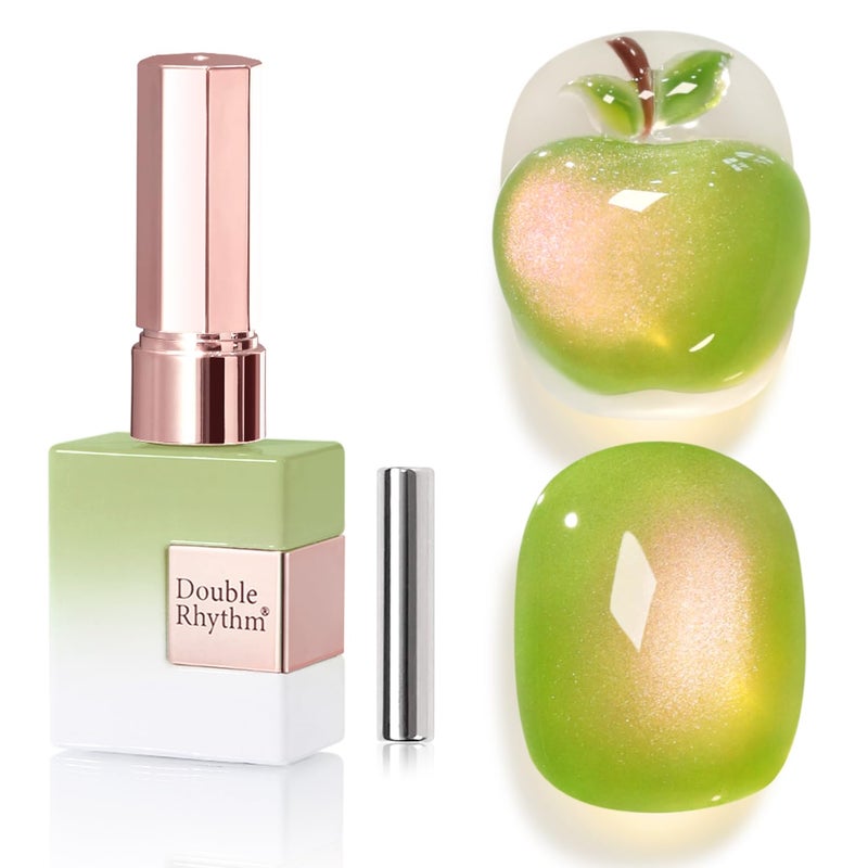 Double Rhythm 0.5 OZ Cat Eye Gel Polish with Magnet 15ML Holographic Glitter Shimmer Translucent Jelly Color Magnetic Nail Polish Salon DIY at Home (Green Pink-MC1214) - Image 1