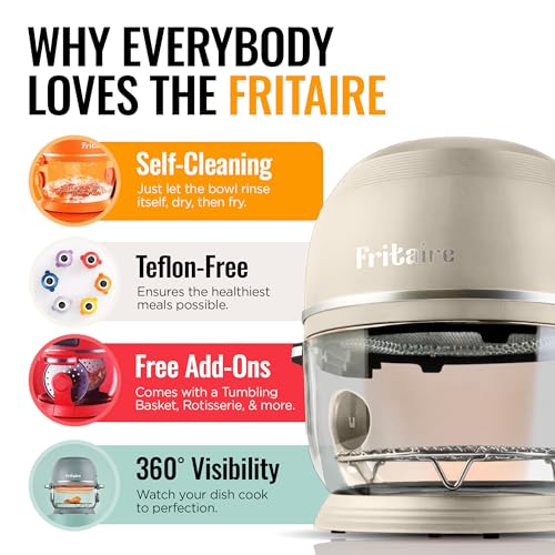 Fritaire Non Toxic Air Fryer™ Pro | 9-in-1 Glass Air Fryer | Self-Cleaning | 5 Quart | Rotisserie and Tumbler | 400F Vortex For Even Cooking, BPA-Free Teflon Free, Recrisp, Roast, Bake, White - Image 2