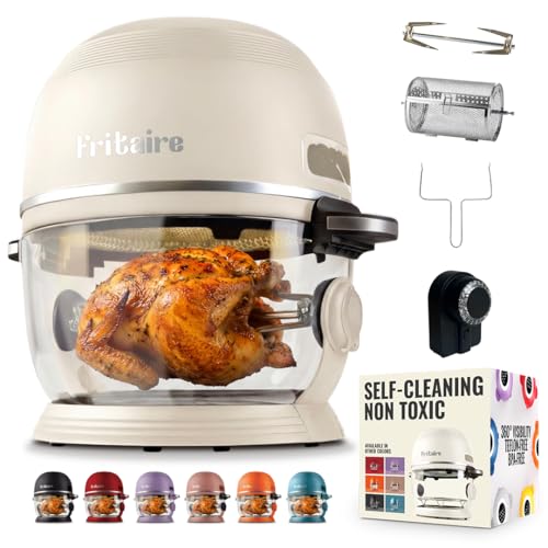 Fritaire Non Toxic Air Fryer™ Pro | 9-in-1 Glass Air Fryer | Self-Cleaning | 5 Quart | Rotisserie and Tumbler | 400F Vortex For Even Cooking, BPA-Free Teflon Free, Recrisp, Roast, Bake, White - Image 1
