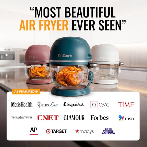 Fritaire Non Toxic Air Fryer™ Pro | 9-in-1 Glass Air Fryer | Self-Cleaning | 5 Quart | Rotisserie and Tumbler | 400F Vortex For Even Cooking, BPA-Free Teflon Free, Recrisp, Roast, Bake, White - Image 3
