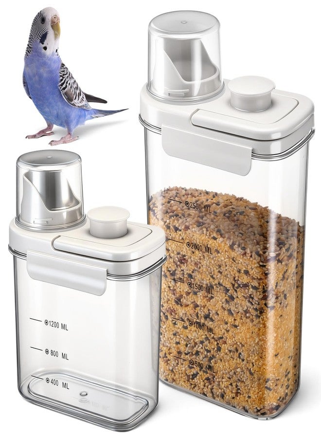 Maxdot 2 Pcs Bird Food Storage Container, Bird Seed Container with Lids Airtight Cup Pet Parrot Food Storage 1.7 Qt & 3 Qt Measuring Containers Easy Pour Spouts for Macaws African Cockatoos (Beige) - Image 1