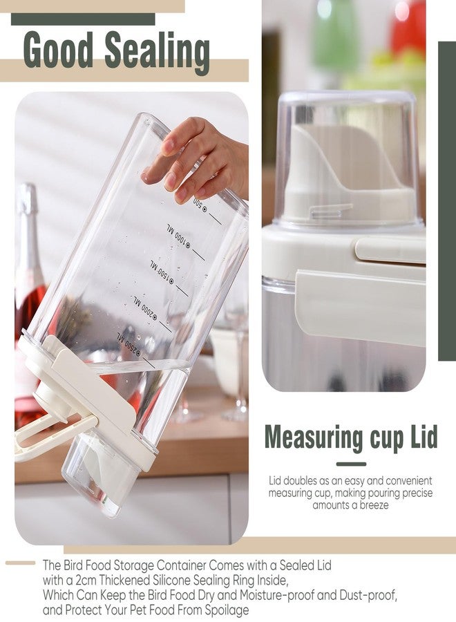 Maxdot 2 Pcs Bird Food Storage Container, Bird Seed Container with Lids Airtight Cup Pet Parrot Food Storage 1.7 Qt & 3 Qt Measuring Containers Easy Pour Spouts for Macaws African Cockatoos (Beige) - Image 4