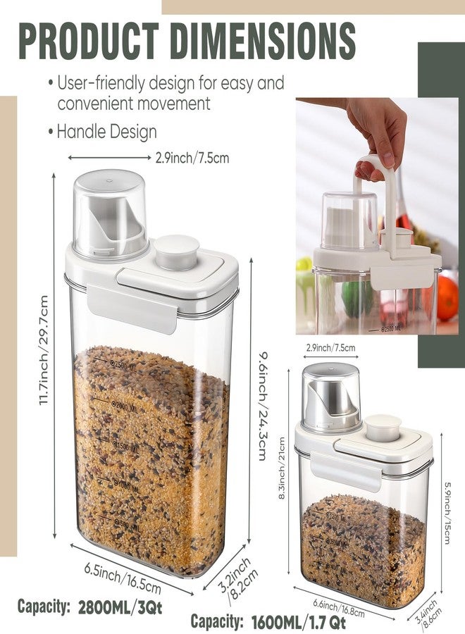 Maxdot 2 Pcs Bird Food Storage Container, Bird Seed Container with Lids Airtight Cup Pet Parrot Food Storage 1.7 Qt & 3 Qt Measuring Containers Easy Pour Spouts for Macaws African Cockatoos (Beige) - Image 2