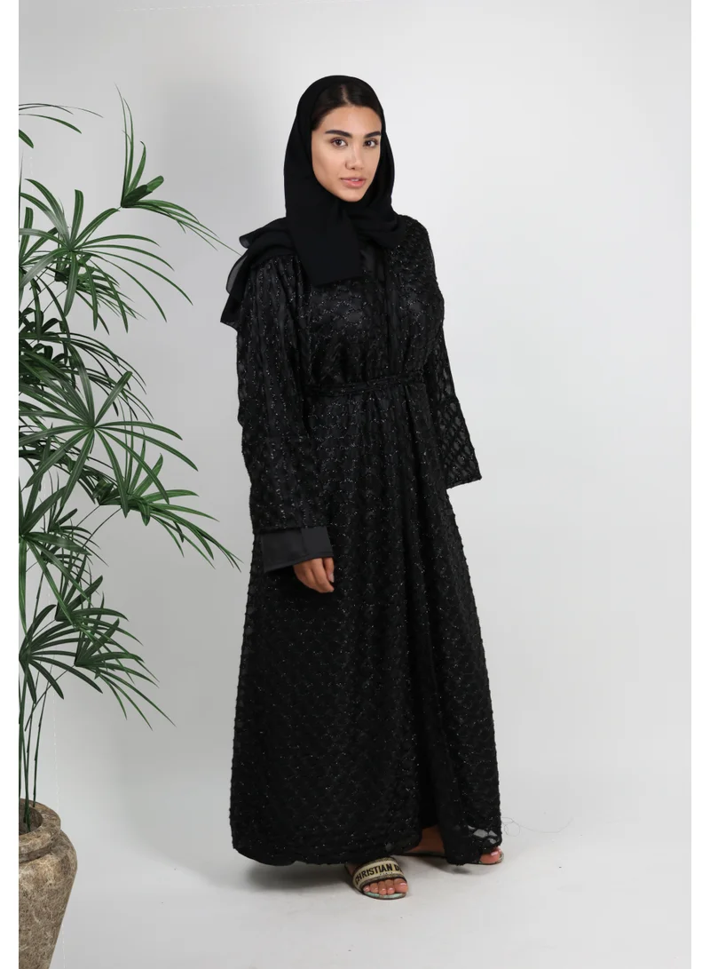 JAMEELA  Black Abaya with Smock Adorned Embellishments for Women | Best Price UAE