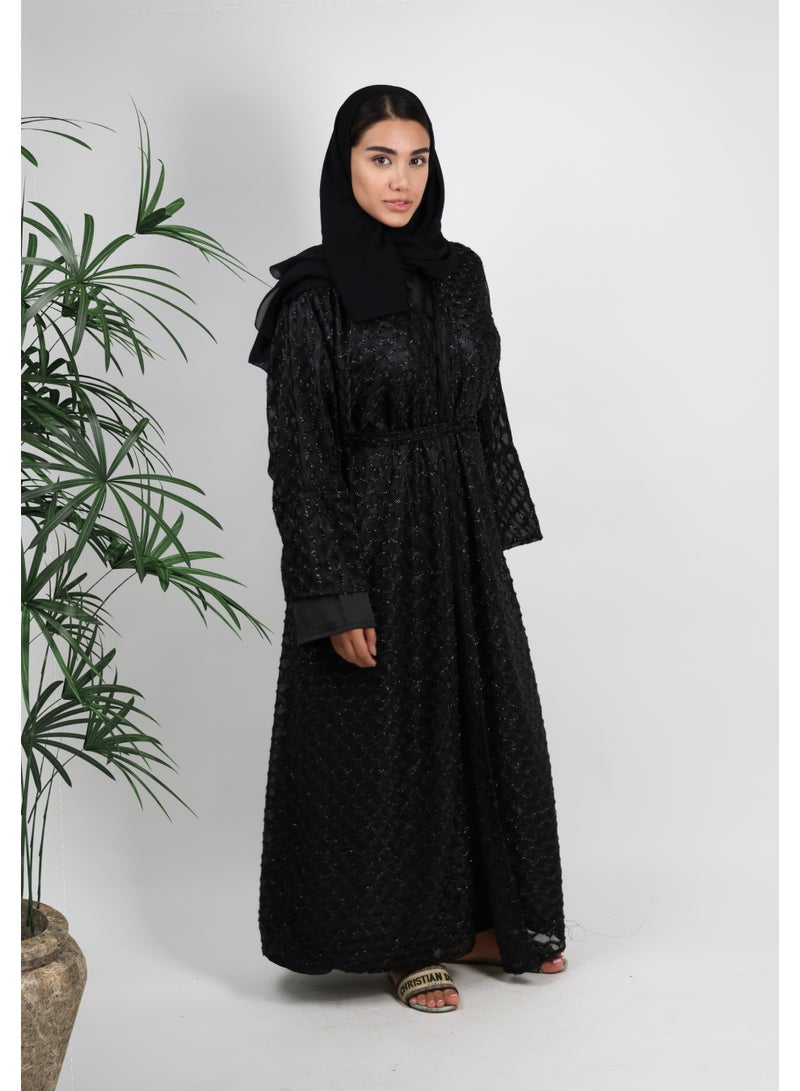 JAMEELA Black Abaya with Smock Adorned Embellishments - Image 4