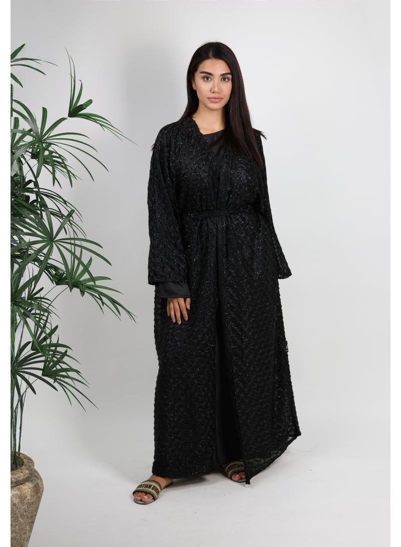 JAMEELA Black Abaya with Smock Adorned Embellishments - Image 3