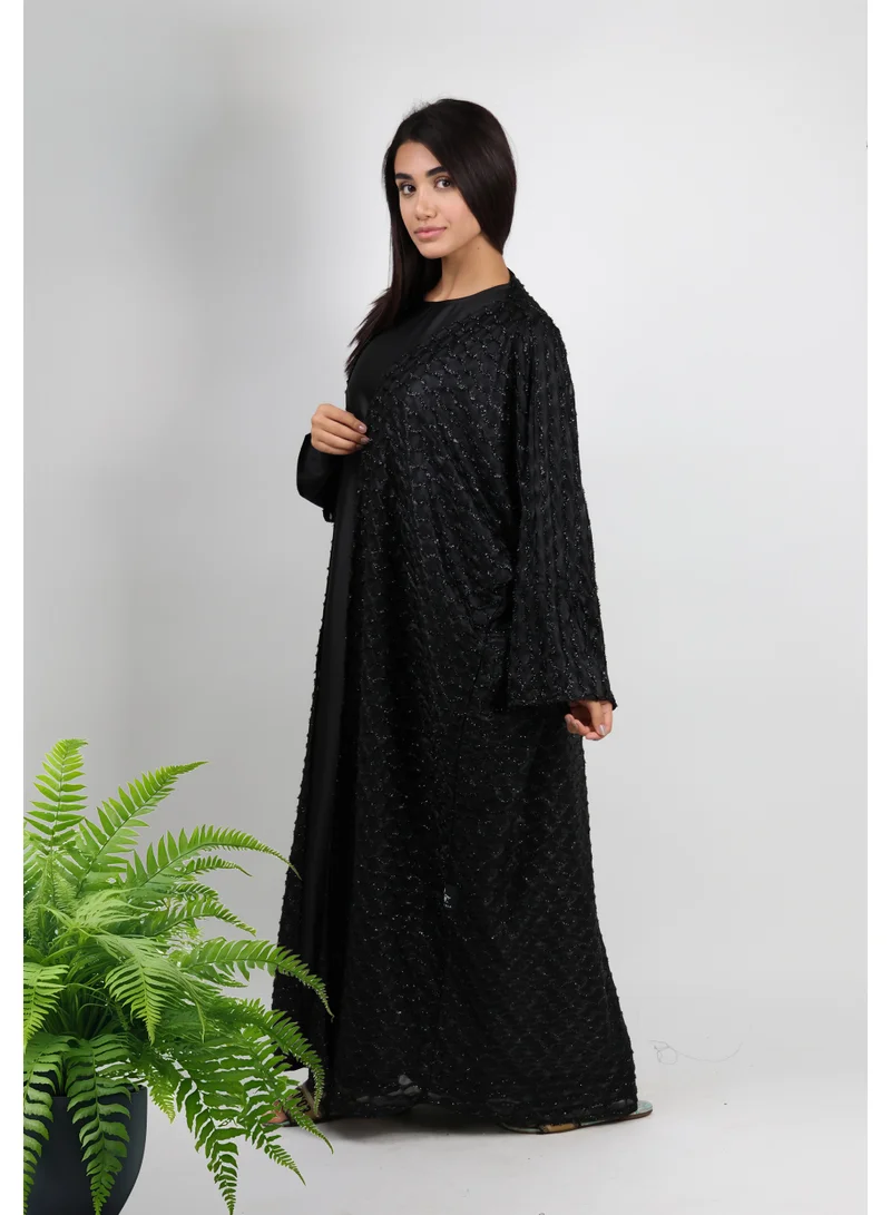 JAMEELA  Black Abaya with Smock Adorned Embellishments for Women | Best Price UAE