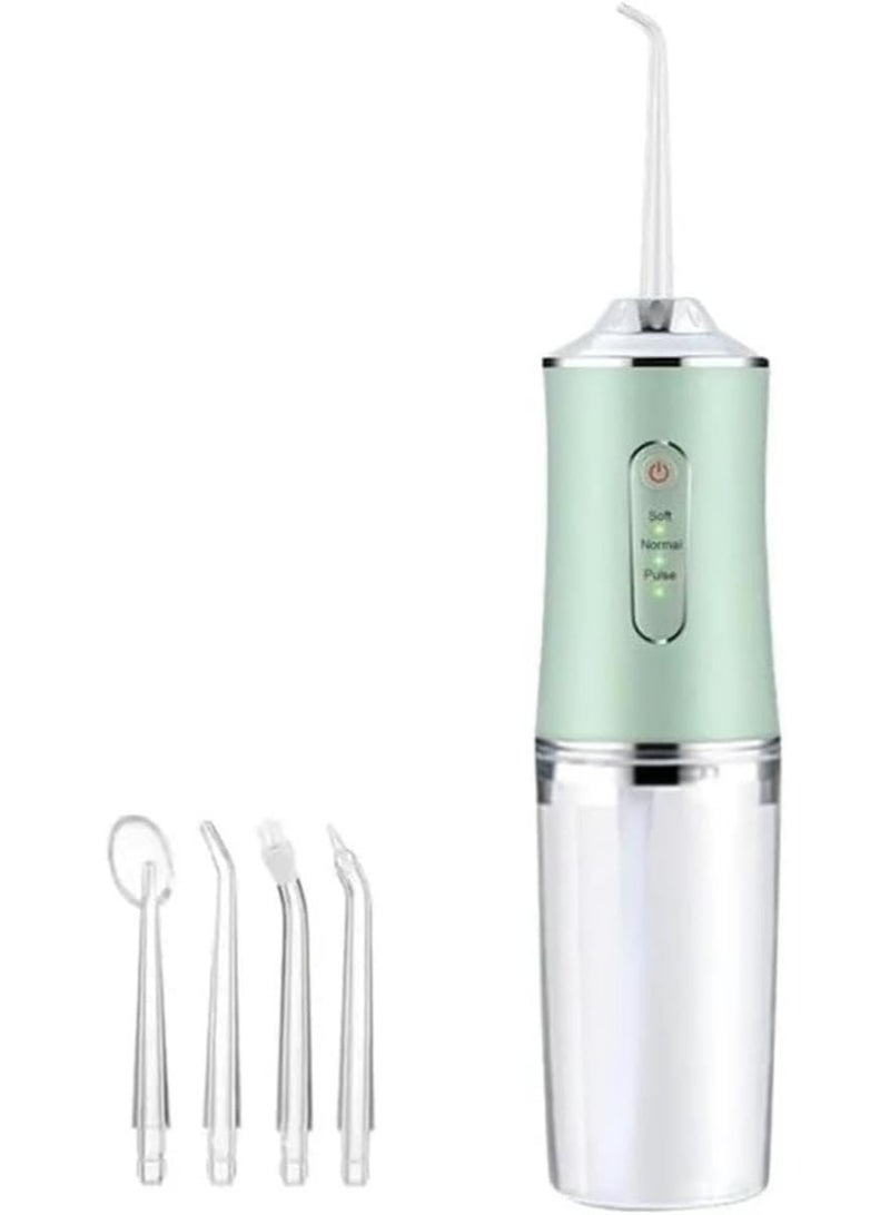 خيط تنظيف الأسنان المائي اللاسلكي المحمول - جهاز ري فموي مقاوم للماء بمعيار IPX7 سعة 230 مل مع 3 أوضاع و4 رؤوس رش، شحن USB-C - أخضر