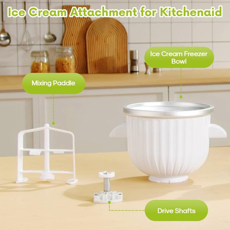 Cofun Ice Cream Maker Attachment for KitchenAid Stand Mixer, Compatible with 4.5/5Qt & Larger KitchenAid Stand Mixer, 2 Quart Frozen Ice Cream Bowl, Yogurt & Sorbet Gelato, White - Image 3