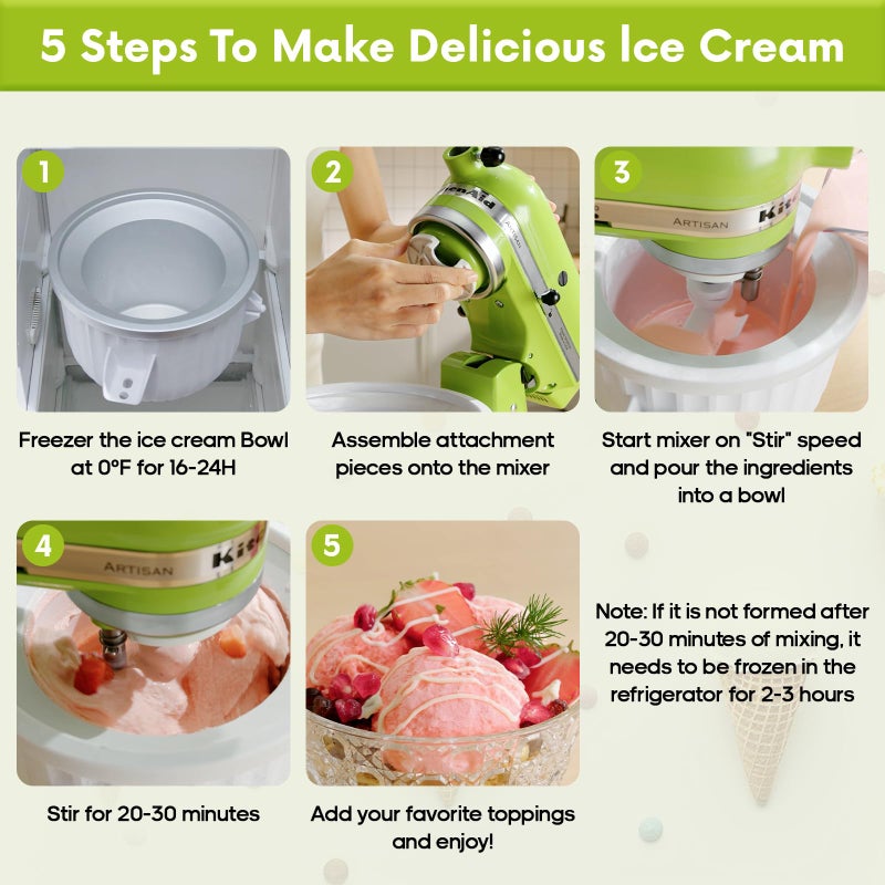 Cofun Ice Cream Maker Attachment for KitchenAid Stand Mixer, Compatible with 4.5/5Qt & Larger KitchenAid Stand Mixer, 2 Quart Frozen Ice Cream Bowl, Yogurt & Sorbet Gelato, White - Image 4