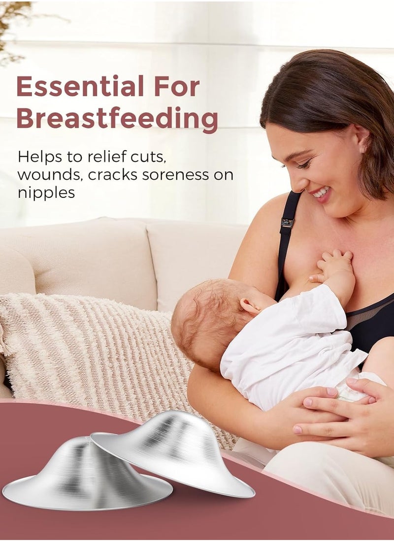 Momcozy - 999 Silver Nursing Cups, Hole-Free Design, 999 Silver Nipple Shields, Breastfeeding Essentials, Silver Nipple Shields for Breastfeeding Newborns, Metal Nipple Shields Size XXL - Image 1