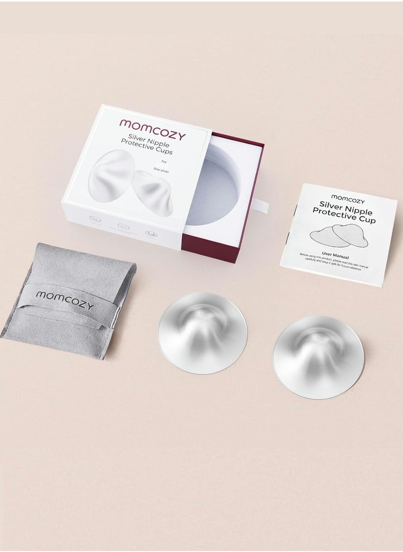 Momcozy - 999 Silver Nursing Cups, Hole-Free Design, 999 Silver Nipple Shields, Breastfeeding Essentials, Silver Nipple Shields for Breastfeeding Newborns, Metal Nipple Shields Size XXL - Image 1