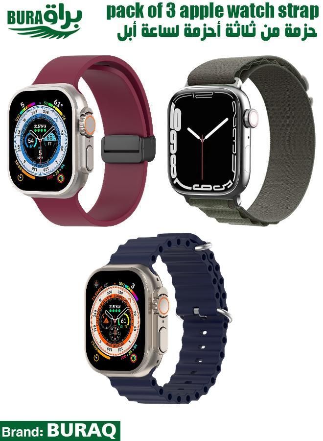 BURAQ Apple Watch Band Strap For Apple Watch Ultra 2/Ultra 49mm, Series 10 46mm, 9/8/7 45mm, SE2/SE/6/5/4 44mm, 3/2/1 42mm 