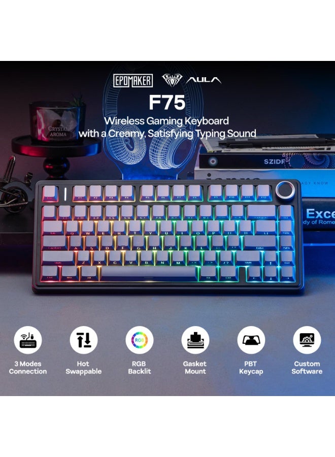 أولا لوحة مفاتيح F75 الميكانيكية مع جاسكيت، لوحة مفاتيح للألعاب لاسلكية بنسبة 75%، تدعم البلوتوث/2.4 جيجاهرتز/يو إس بي-سي - Image 2