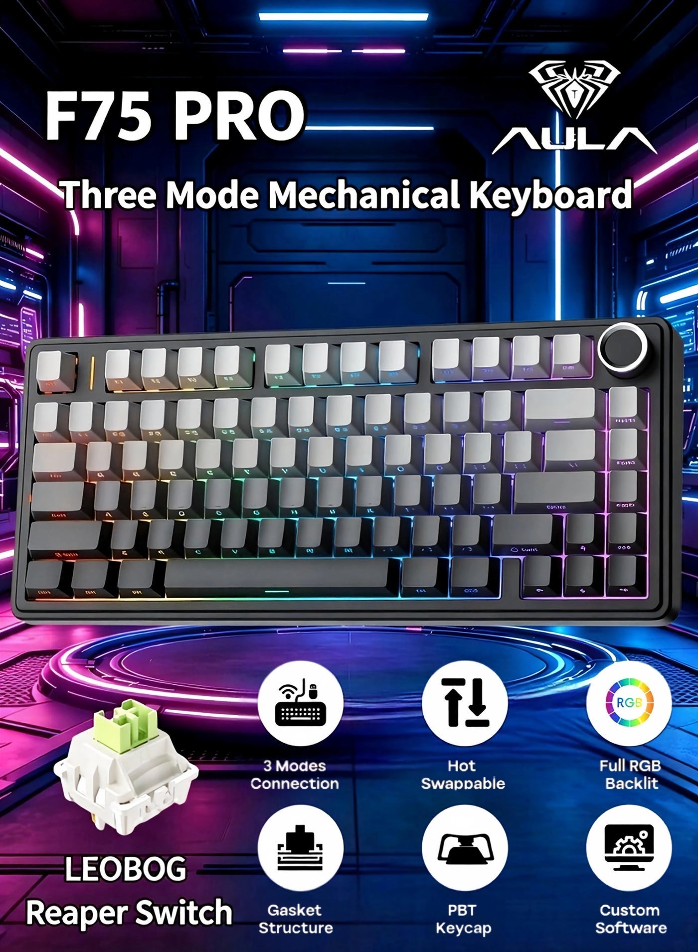 أولا Aula F75 Gasket Mechanical Keyboard 2.4GHz