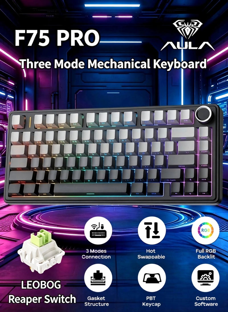 AULA F75 Gasket Mechanical Keyboard, 75% Wireless Gaming Keyboard Bluetooth/2.4GHz/USB-C - Image 1