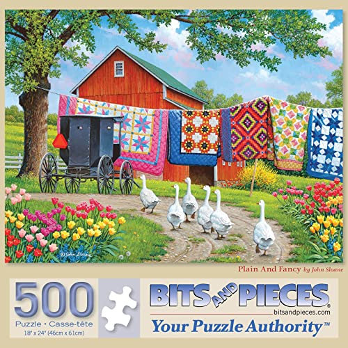 Bits and Pieces 500 Piece Jigsaw Puzzle for Adults Plain and Fancy Geese Farm Quilt Laundry Car Jigsaw Puzzle by Artist John Sloane Completed Puzzle Size 18 x 24 - Image 5