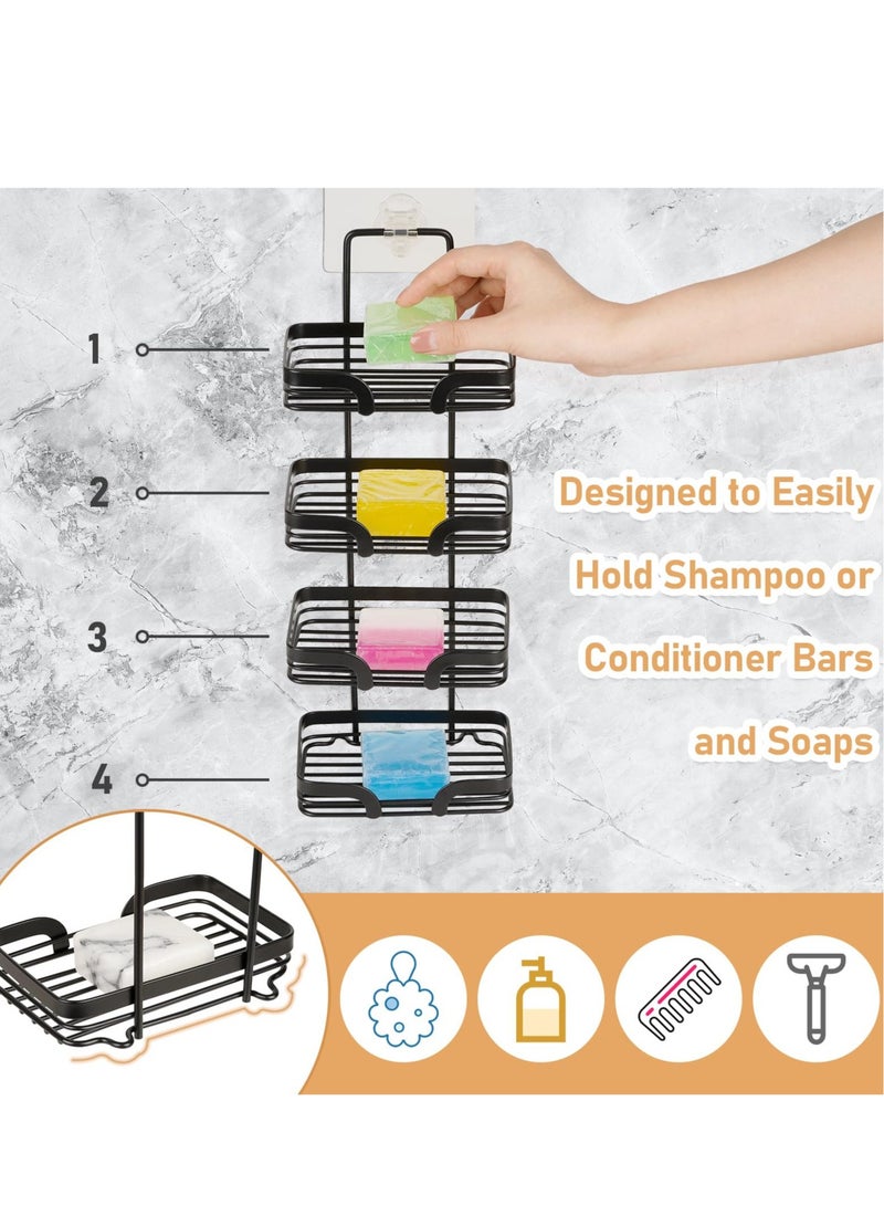 Excefore 4 Tier Soap Dish Holder with Hooks, Rustproof Stainless Steel Holder, Drill-Free Shampoo bar Holder, Suitable for Shower Wall, Bathroom, Kitchen Sink (Black) - Image 4