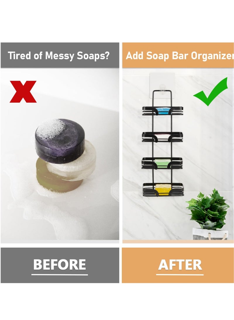 Excefore 4 Tier Soap Dish Holder with Hooks, Rustproof Stainless Steel Holder, Drill-Free Shampoo bar Holder, Suitable for Shower Wall, Bathroom, Kitchen Sink (Black) - Image 5