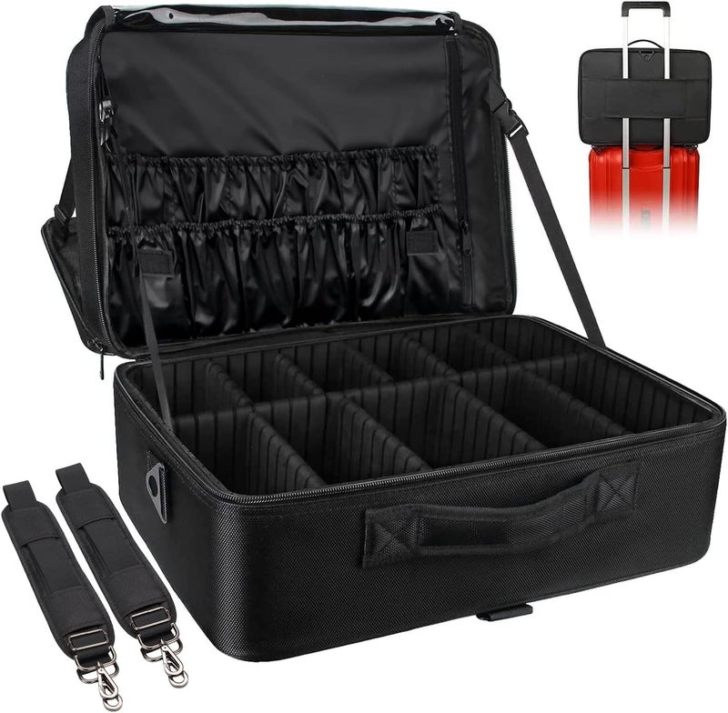Relavel Relavel Large Makeup Organizer Profession Makeup Bag Extra Large Makeup Case with Adjustable Dividers, Adjustable Angle Fixed Belt and Shoulder Strap