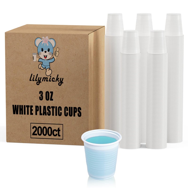 Lilymicky 2000 PACK 3 oz White Plastic Cups 3 Ounce Disposable Plastic Bathroom Cups for Tasting Drinking - Image 3