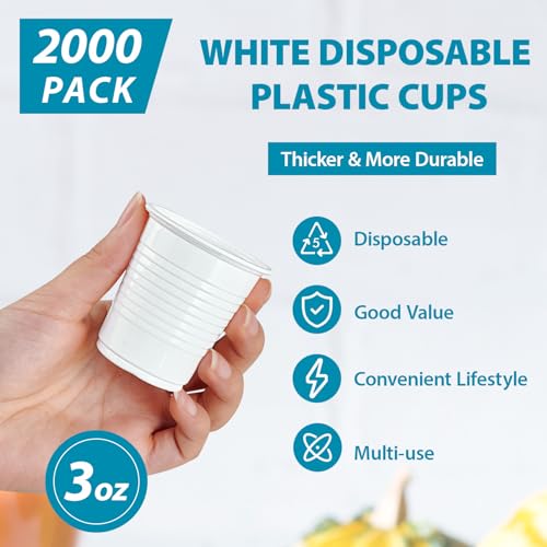 Lilymicky 2000 PACK 3 oz White Plastic Cups 3 Ounce Disposable Plastic Bathroom Cups for Tasting Drinking - Image 5