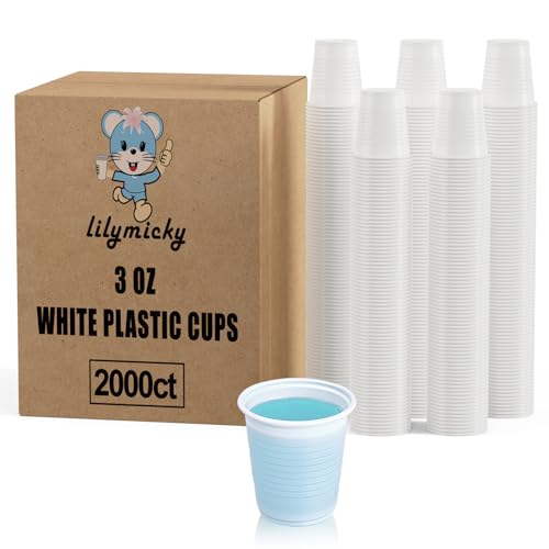 Lilymicky 2000 PACK 3 oz White Plastic Cups 3 Ounce Disposable Plastic Bathroom Cups for Tasting Drinking - Image 2