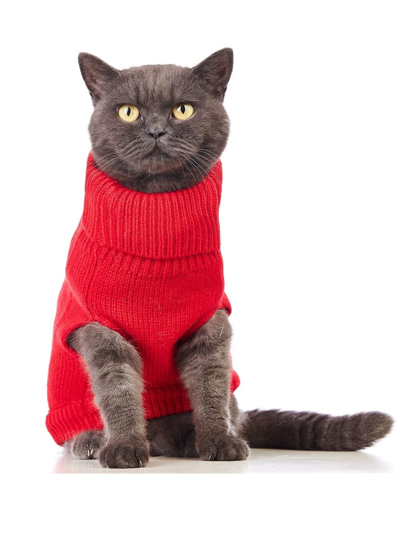 SYOSI Cats Knitted Sweaters, Cat Sweater Turtleneck Knitted Sleeveless Cat Clothes Warm Winter Kitten Clothes Outfits for Cats or Small Dogs in Cold Season (Red M) - Image 1