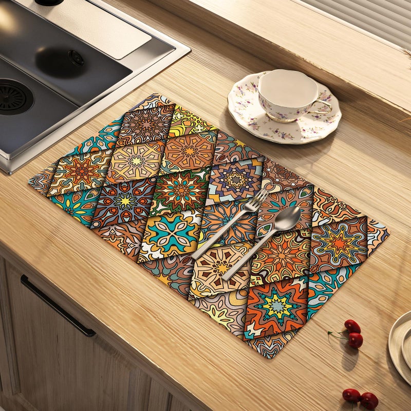 Artbloss Dish Drying Mat Mexican Absorbent Coffee Mat Rubber Backed Moroccan Soft Silicone Kitchen Dish Draining Mat for Kitchen Bathroom Coffee Bar (Rhombic, 16 x 24 Inches) - Image 1
