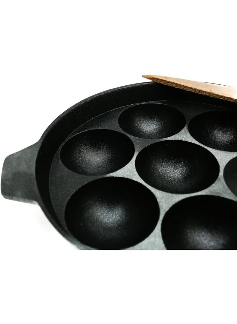 إيزي كوك مقلاة بانيارام غير لاصقة من إيزي كوك مع 7 حفر | صانعة أونيابام 20 سم للوجبات الخفيفة الهندية الجنوبية | مقلاة كوزي بانيارام | صانعة مقلاة موزعة للحرارة بالتساوي | حديد زهر، أسود - Image 3