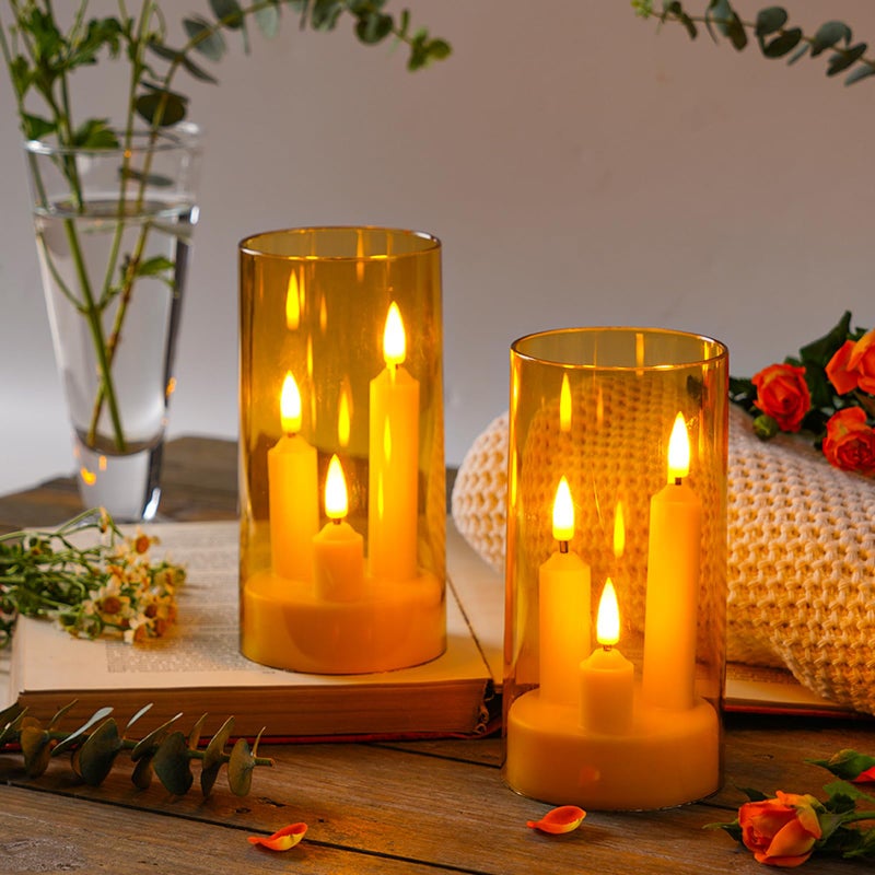 Da by LED Flameless Candles, Gold, Battery Operated with Remote and Timer, 3 Wicks Flameless Candles-2 Pack - Image 3