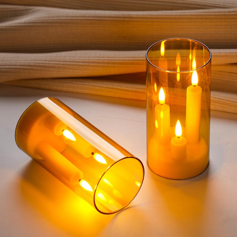 Da by LED Flameless Candles, Gold, Battery Operated with Remote and Timer, 3 Wicks Flameless Candles-2 Pack - Image 5