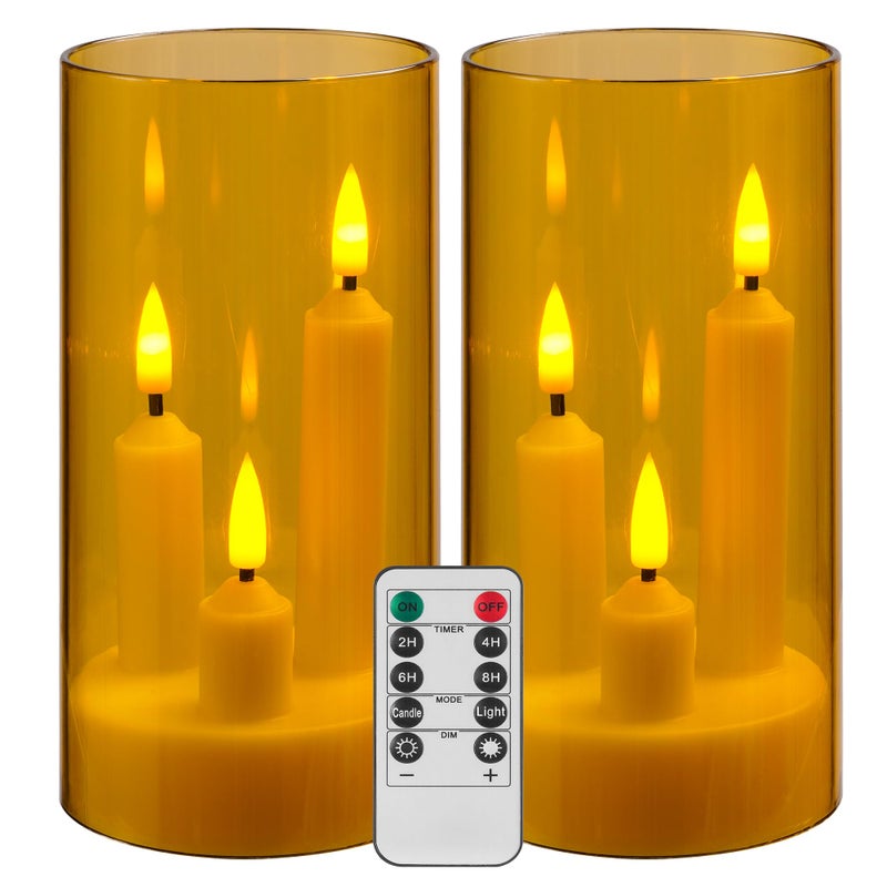 Da by LED Flameless Candles, Gold, Battery Operated with Remote and Timer, 3 Wicks Flameless Candles-2 Pack - Image 1