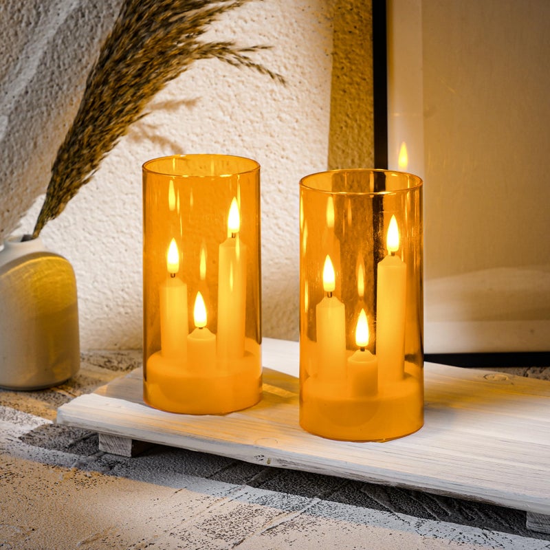 Da by LED Flameless Candles, Gold, Battery Operated with Remote and Timer, 3 Wicks Flameless Candles-2 Pack - Image 4