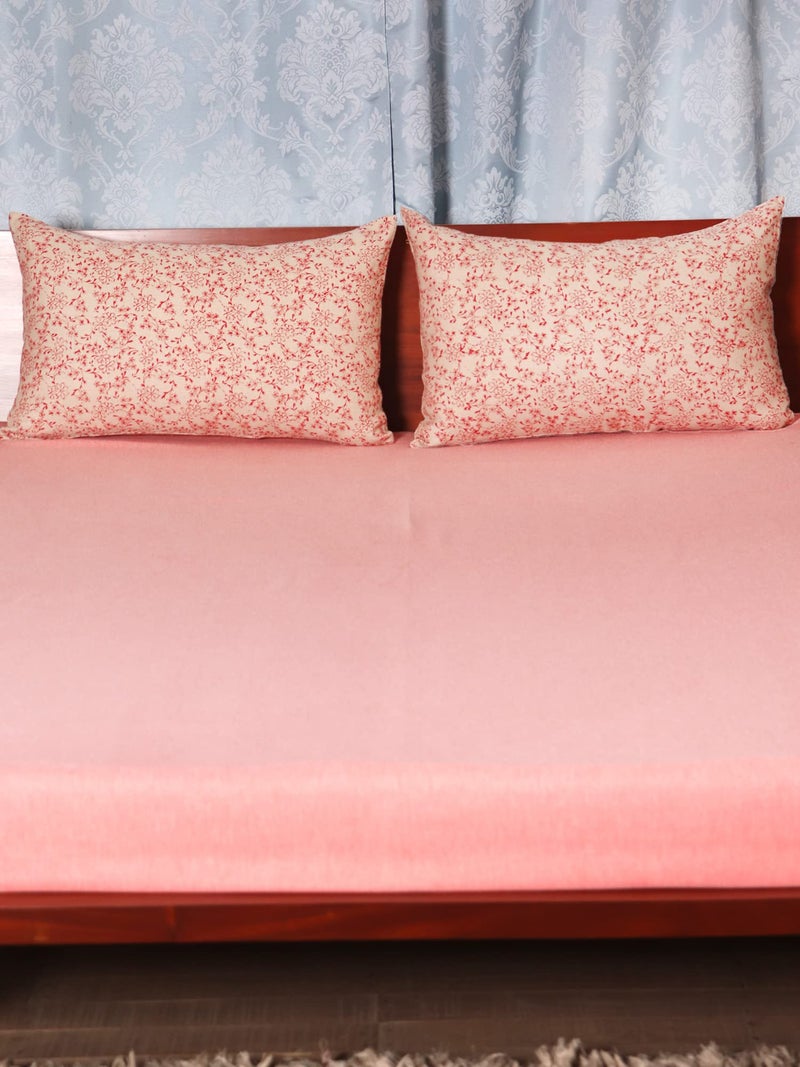 ZEBA Cotton Blend Bedcover for Double Bed with 2 Pillow Covers | Solid with Floral Printed Pillow Covers- Blush Pink | Bed Cover 90x108inches (7.5x9ft), Covers 17x27inches - Image 2