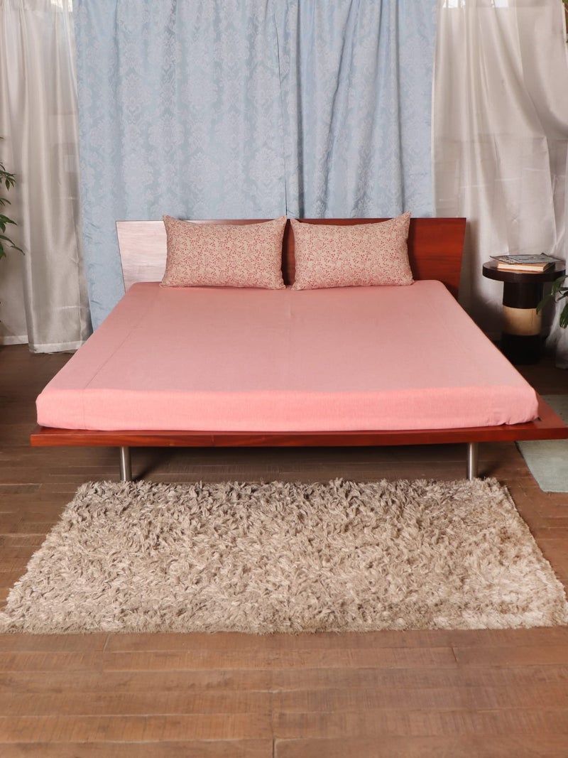 ZEBA Cotton Blend Bedcover for Double Bed with 2 Pillow Covers | Solid with Floral Printed Pillow Covers- Blush Pink | Bed Cover 90x108inches (7.5x9ft), Covers 17x27inches - Image 1