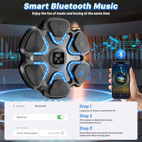 TGLLM Music Boxing Machine for Kids and Adults Wall Mounted Bluetooth Punching Trainer with Boxing Gloves Intelligent LED Boxing Target Workout Machine for Teenagers Boys Girls - Image 3