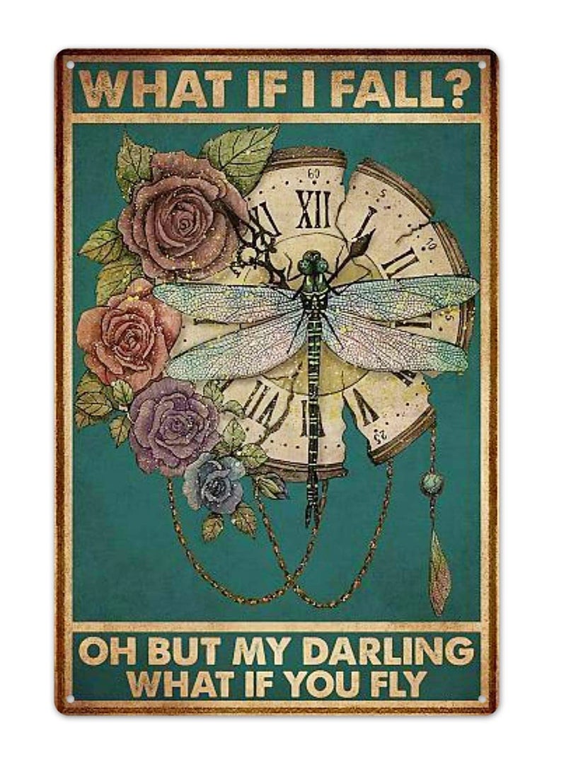 Fmcmly What If I Fall？Oh But My Darling What If You Fly Vintage Metal Tin Signs Home Bar Kitchen Hotel Office Bedroom Living Room Cafes Wall Decor 8x12 Inch - Image 1