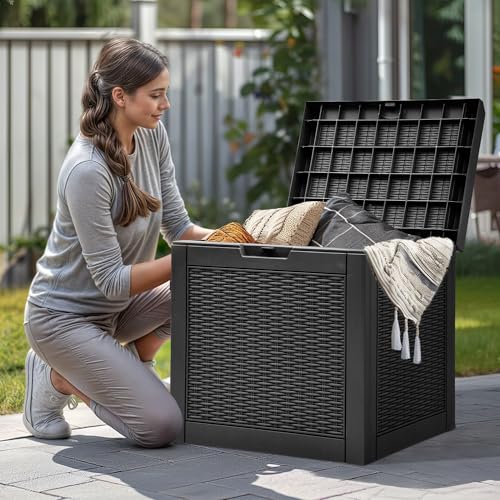 YITAHOME 32 Gallon Deck Box, Resin Storage with Lockable Lid & Side Handles, Indoor Outdoor Small Container for Patio Cushion, Garden Pool Accessories, Backyard Furniture, Water Resistant - Image 3