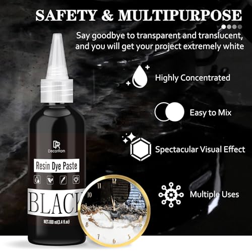 DecorRom Black Epoxy Resin Pigment Paste - 3.4 fl.oz / 100ml High Concentrated Black Resin Dye Paste for Resin Art, River Table, UV Resin Jewelry Making - Opaque Black Pigment Paste for Resin Painting, Coaster - Image 4