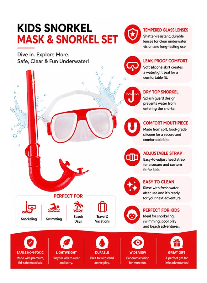 DBLEW Kids Snorkel Set – Swimming Mask & Snorkel, Red - Image 2