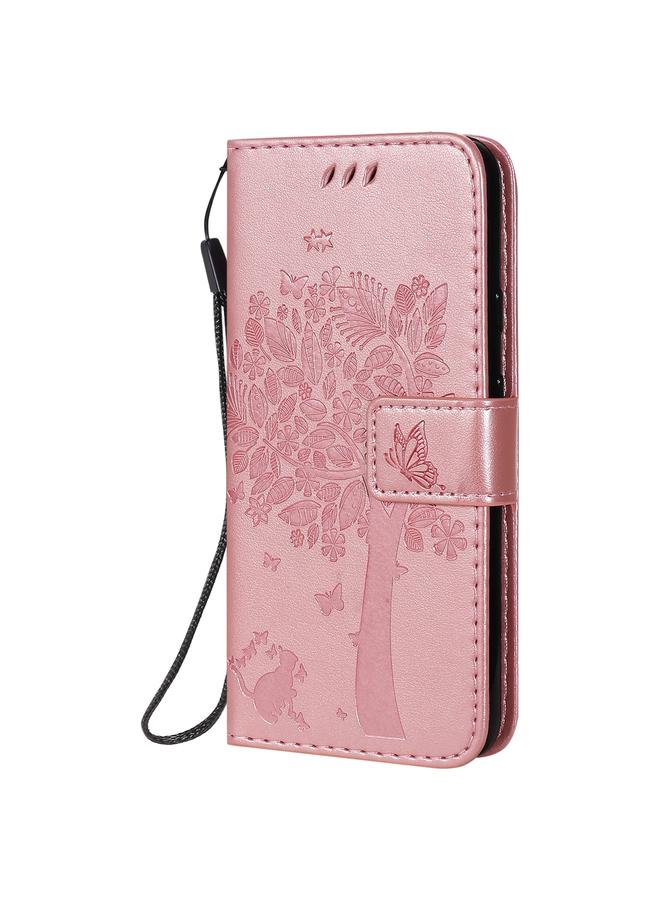 اس-توب جراب لهاتف Google Pixel 5، جراب جلدي أفقي قابل للطي بنقشة شجرة وقط مع حامل وفتحات للبطاقات ومحفظة وحبل تعليق - Image 3